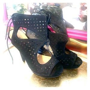 NWOT black open toe heels